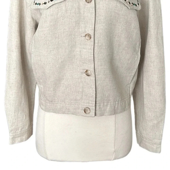 Vintage Y2K Embroidered Cropped Linen Blend Western Shirt Jacket Size Large - Picture 5 of 16